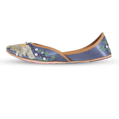 Birds of Paradise Silver Embroidered Juttis