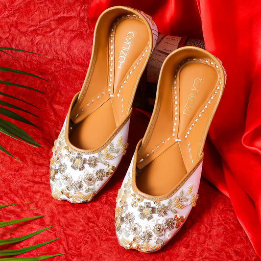 Golden Blossom Embroidered Juttis