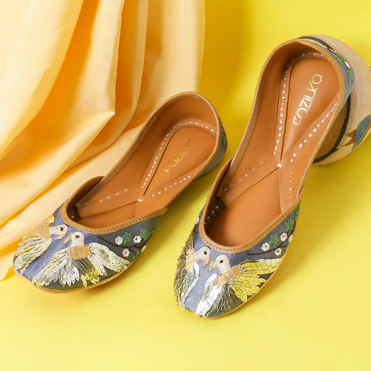 Birds of Paradise Silver Embroidered Juttis