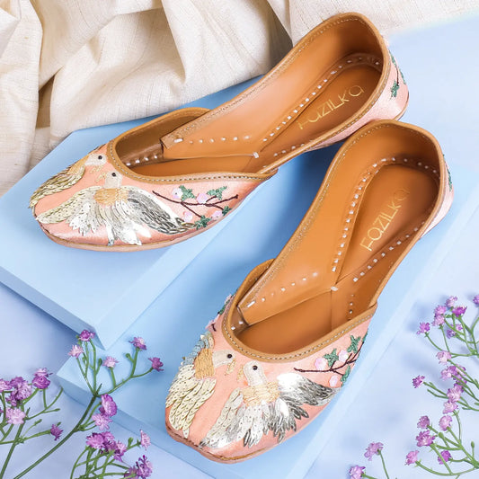 Peach Serenity Embroidered Juttis